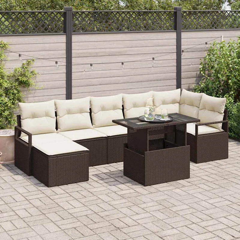 Trädgårdsoffset 8 st Brun Poly rattan