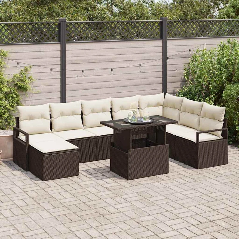 Trädgårdsoffset 9 st Brun Poly rattan