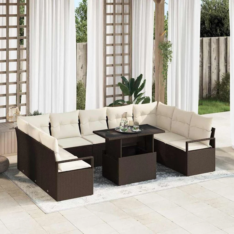 Trädgårdsoffset 10 st Brun Poly rattan