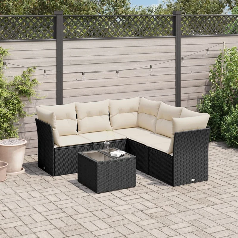 Loungegrupp med dynor 6 delar svart konstrotting