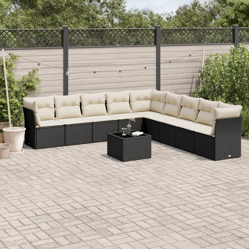 Loungegrupp 10 delar med svarta dynor konstrotting