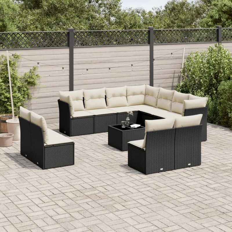 Loungegrupp med dynor 12 delar svart konstrotting
