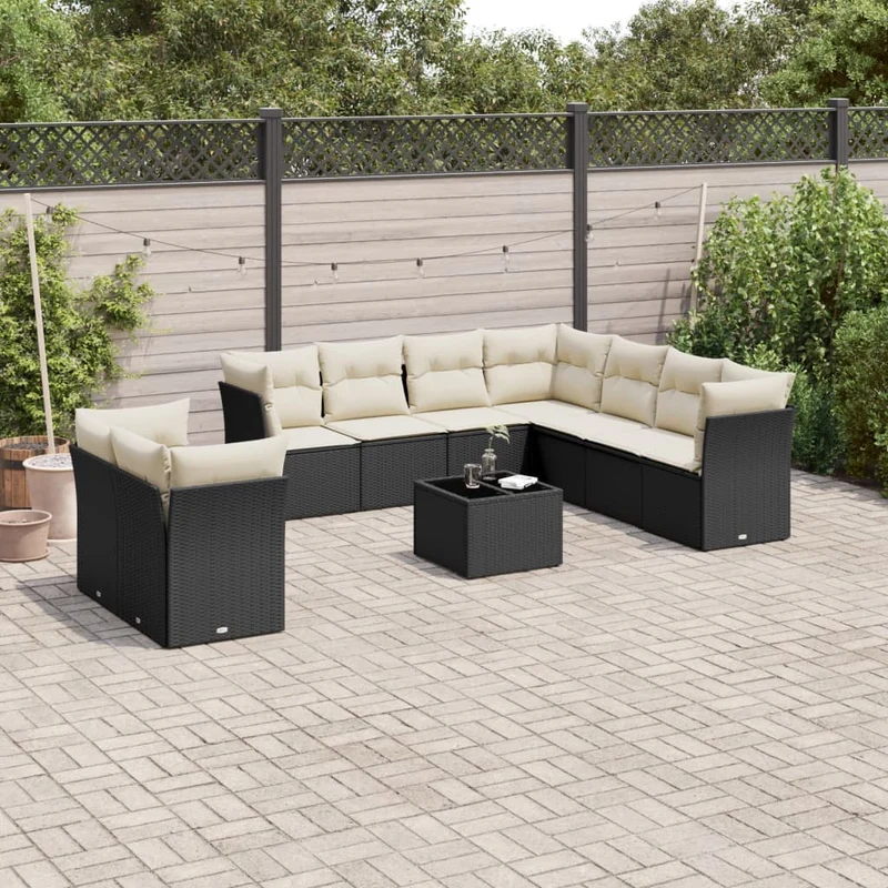 Loungegrupp 10 delar med svarta dynor konstrotting