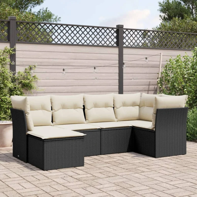 Loungegrupp med dynor 6 delar svart konstrotting