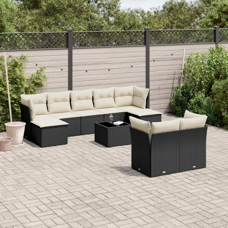 Loungegrupp 10 delar med svarta dynor konstrotting