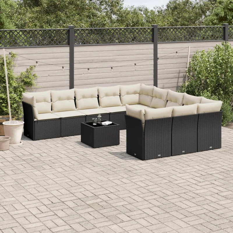 Loungegrupp med dynor 12 delar svart konstrotting