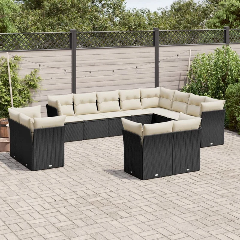 Loungegrupp med dynor 12 delar svart konstrotting