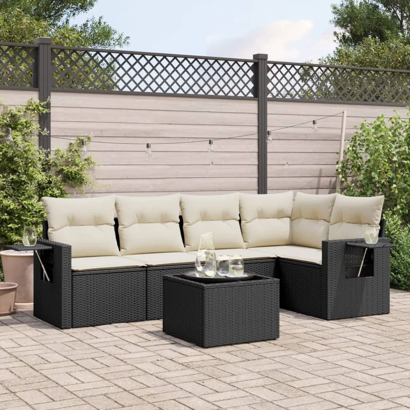 Loungegrupp med dynor 6 delar svart konstrotting