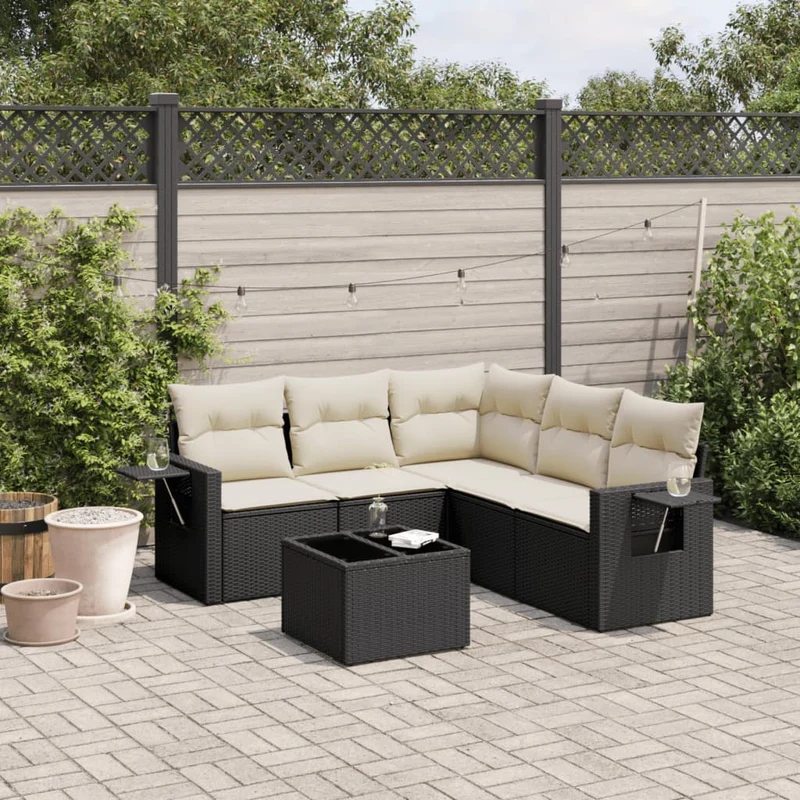 Loungegrupp med dynor 6 delar svart konstrotting