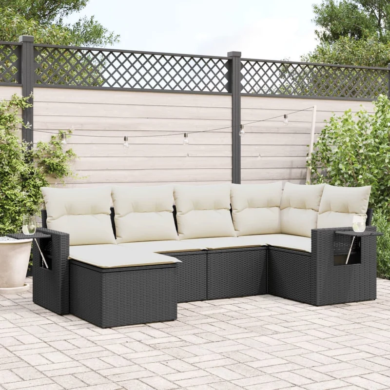 Loungegrupp med dynor 6 delar svart konstrotting