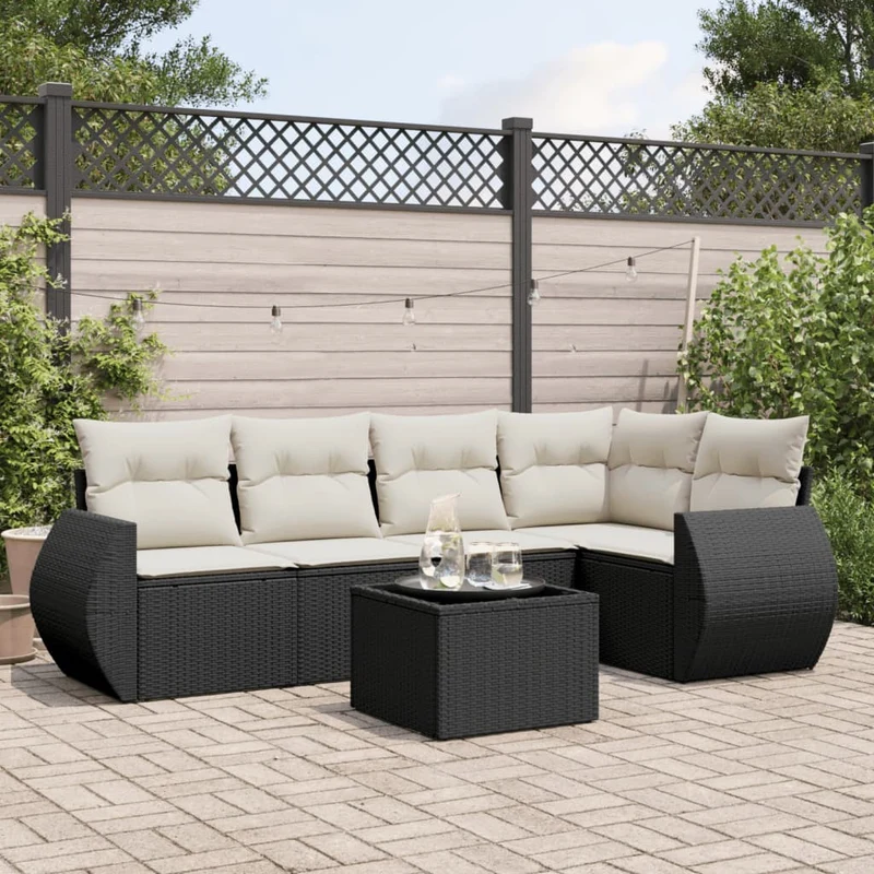 Loungegrupp med dynor 6 delar svart konstrotting