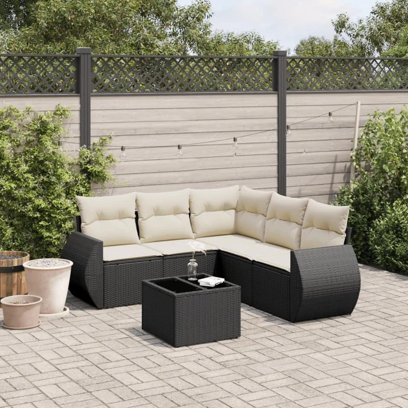 Loungegrupp med dynor 6 delar svart konstrotting