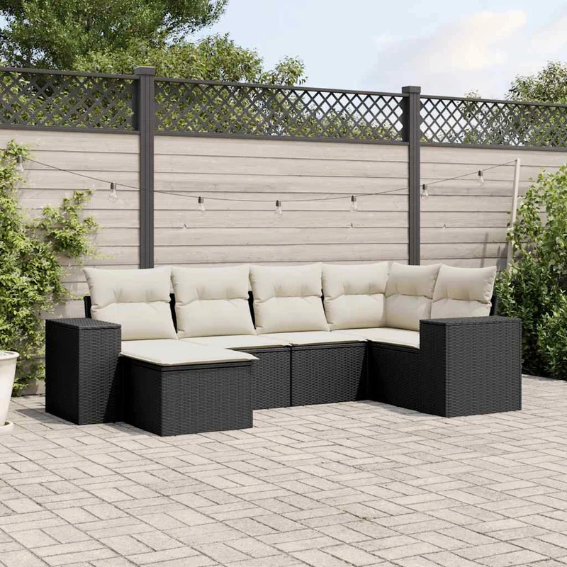 Loungegrupp med dynor 6 delar svart konstrotting