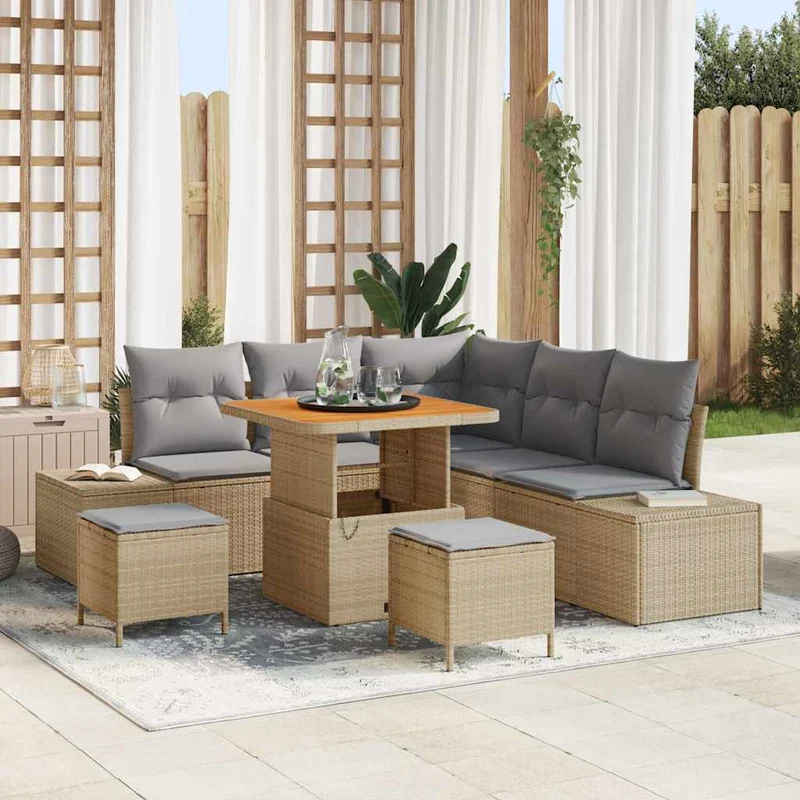 Trädgårdsoffset 8 st Beige Poly rattan