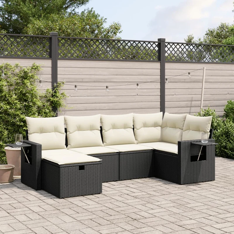 Loungegrupp med dynor 6 delar svart konstrotting
