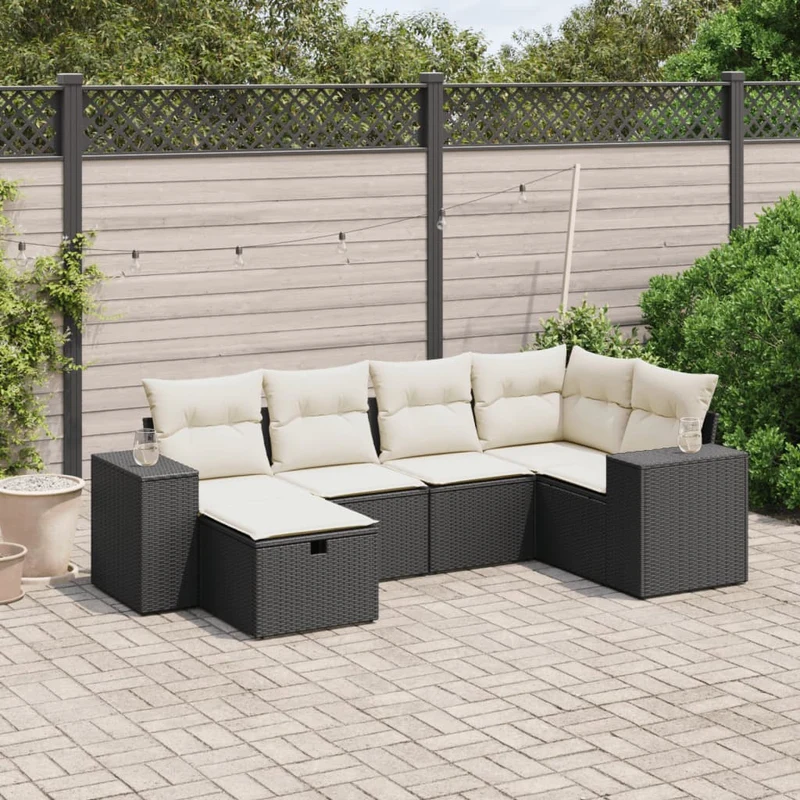 Loungegrupp med dynor 6 delar svart konstrotting