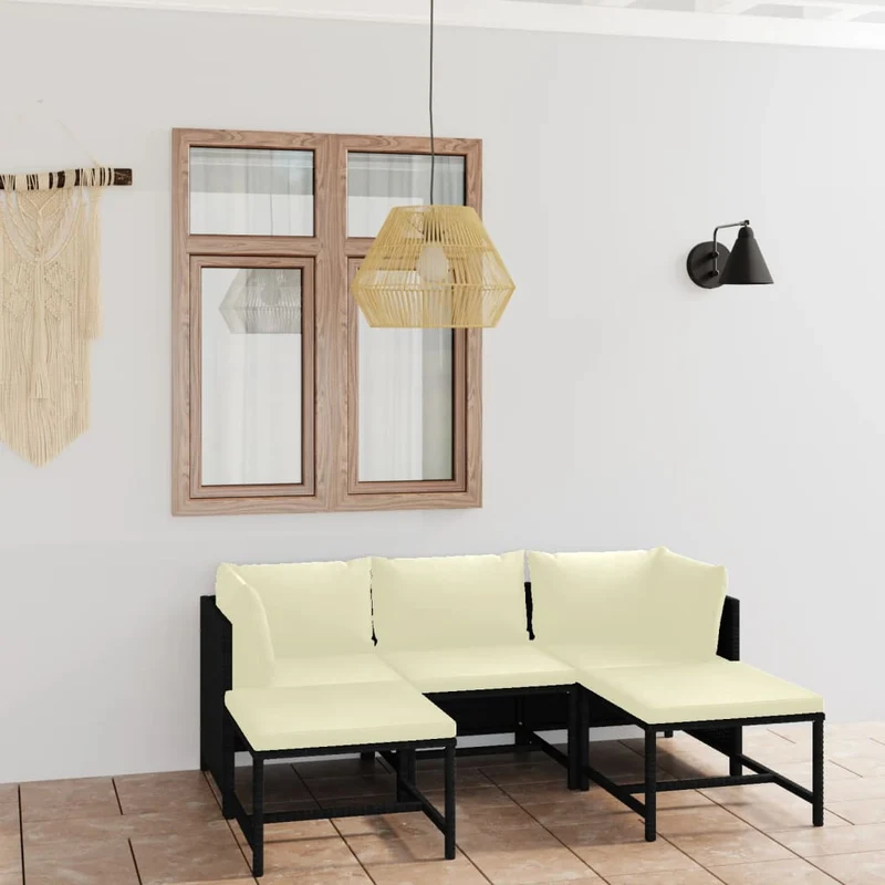 Loungegrupp för trädgården med dynor 5 delar konstrotting svart