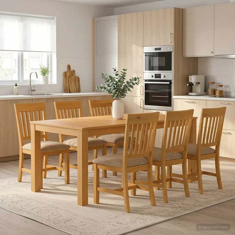 Matgrupp 7 st Beige Massivt Ekträ