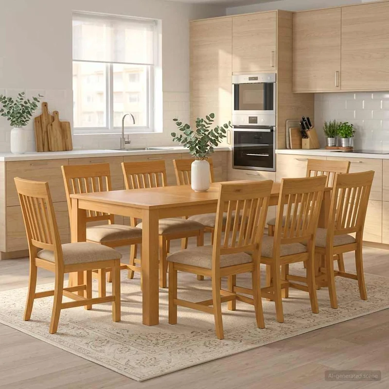 Matgrupp 9 st Beige Massivt Ekträ