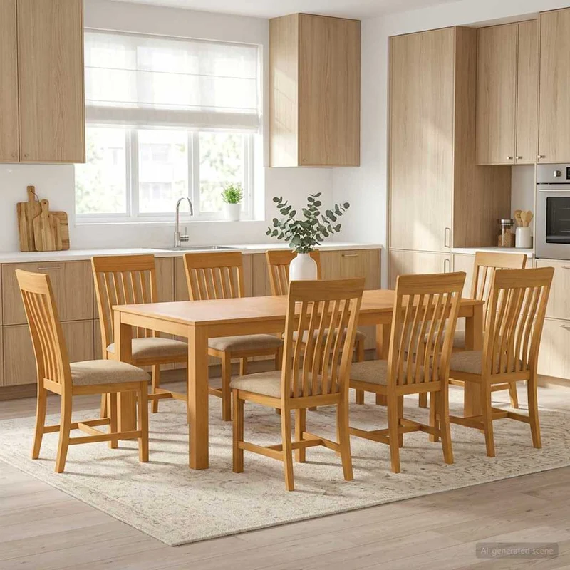 Matgrupp 9 st Beige Massivt Ekträ
