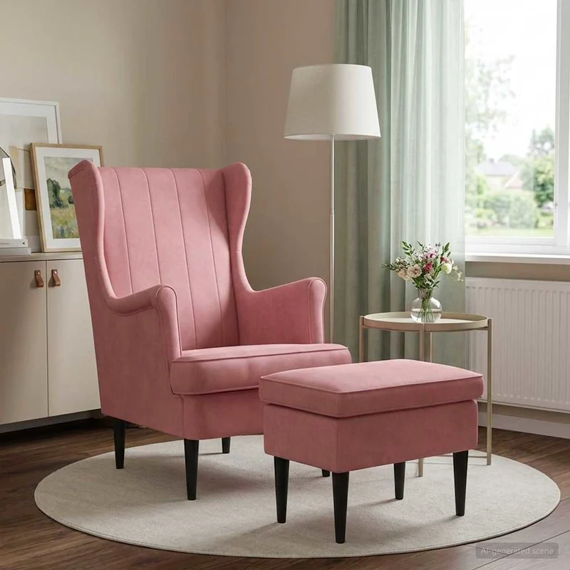 Fåtölj med fotpall 2 st Rosa Sammet