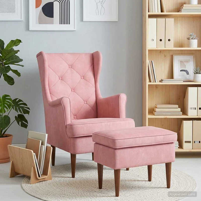 Fåtölj med fotpall 2 st Rosa Sammet
