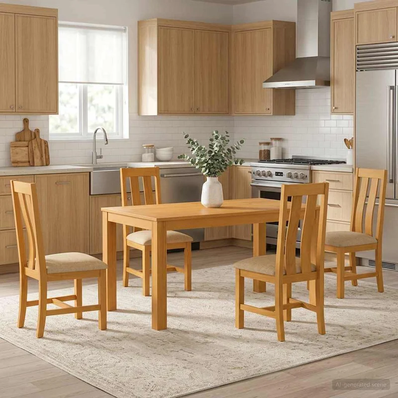 Matgrupp 5 st Beige Massivt Ekträ