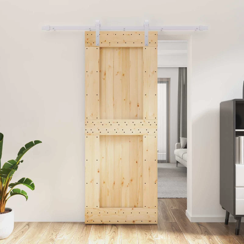 Skjutdörr Naturlig och vit 80 x 210 cm Massiv furuträdörr