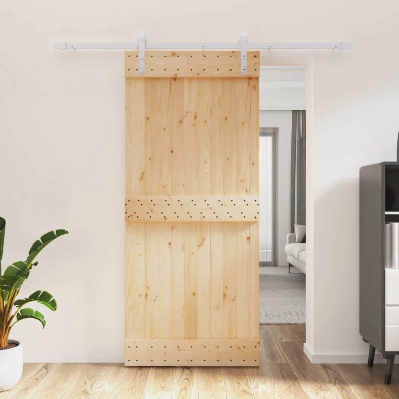 Skjutdörr Naturlig och vit 90 x 210 cm Massiv furuträdörr