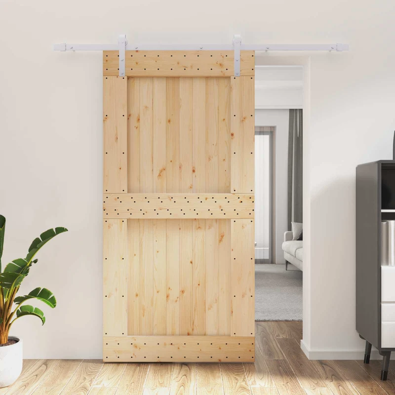 Skjutdörr Naturlig och vit 100 x 210 cm Massiv furuträdörr