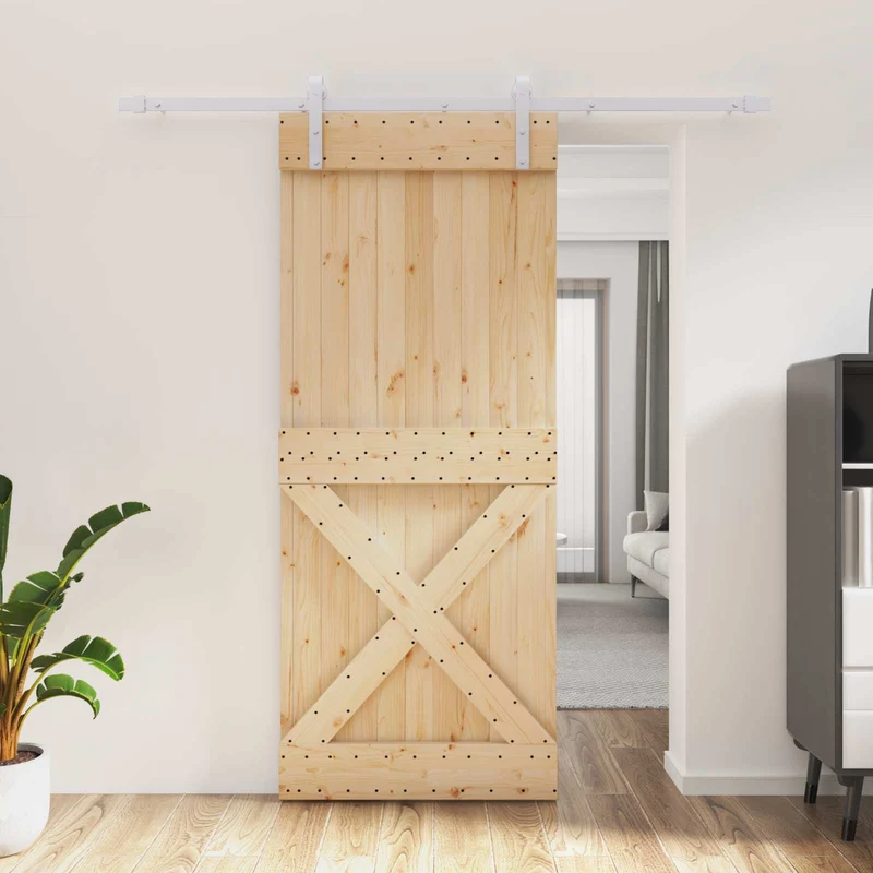 Skjutdörr Naturlig och vit 85 x 210 cm Massiv furuträdörr