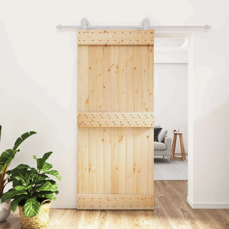 Skjutdörr Naturlig och vit 90 x 210 cm Massiv furuträdörr