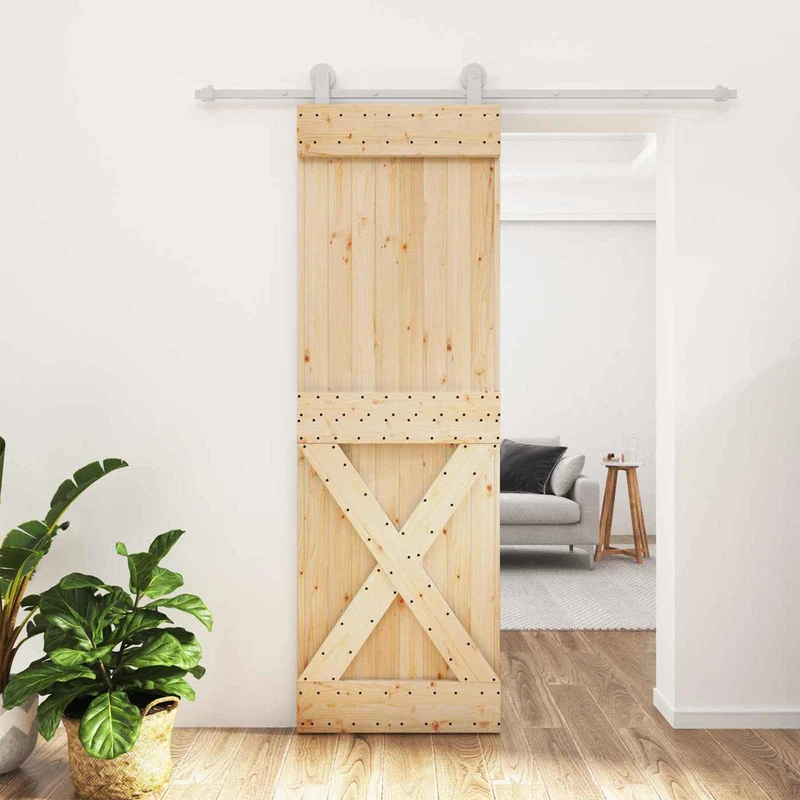 Skjutdörr Naturlig och vit 70 x 210 cm Massiv furuträdörr