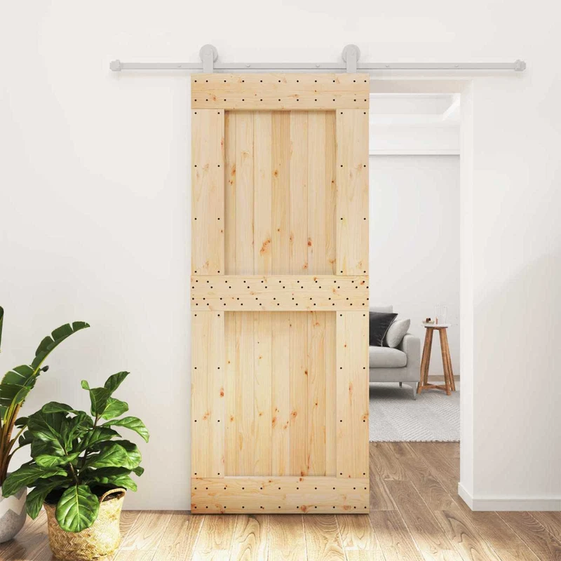 Skjutdörr Naturlig och vit 85 x 210 cm Massiv furuträdörr