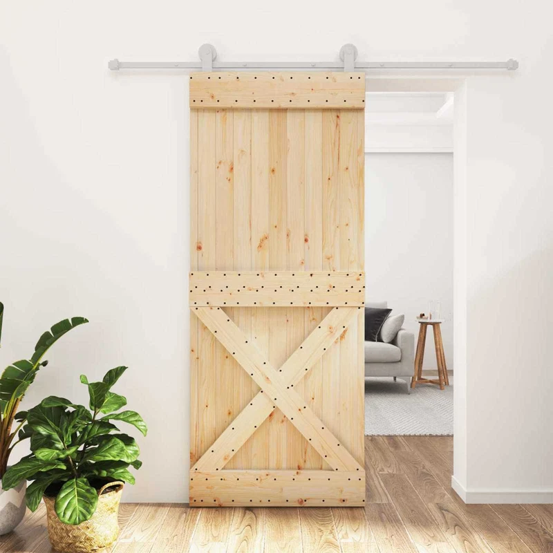 Skjutdörr Naturlig och vit 85 x 210 cm Massiv furuträdörr