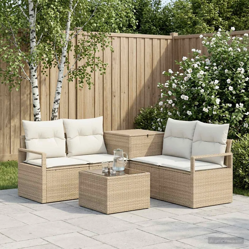 Soffset 6 st Beige och krämvit Poly Rattan och stål