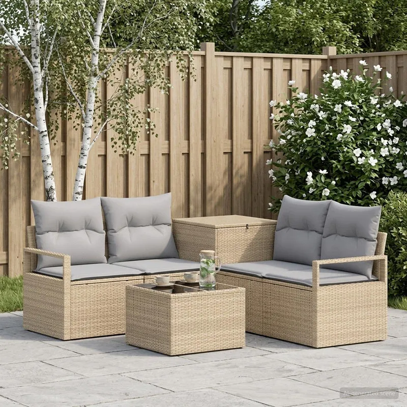 Soffset 6 st Beige och Ljusgrå Poly Rattan och stål