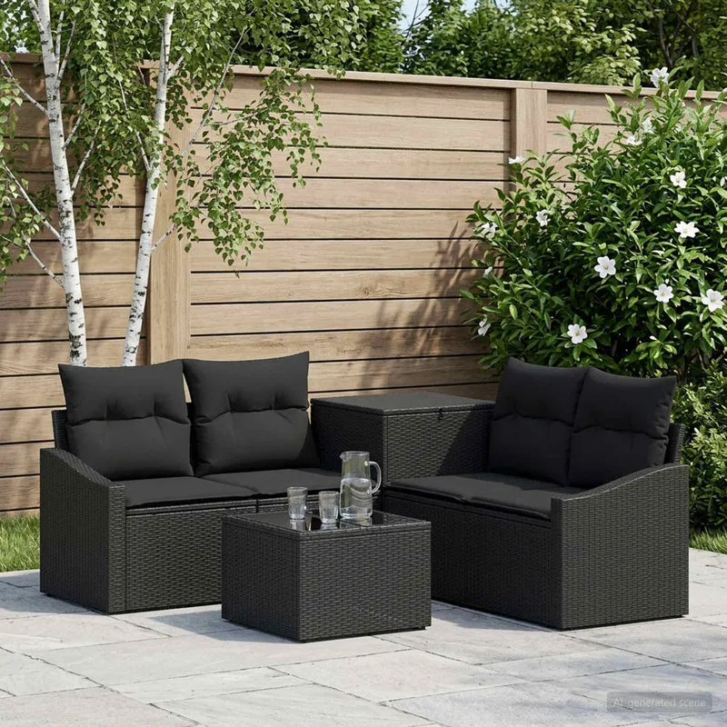 Soffset 6 st Svart Poly Rattan och stål
