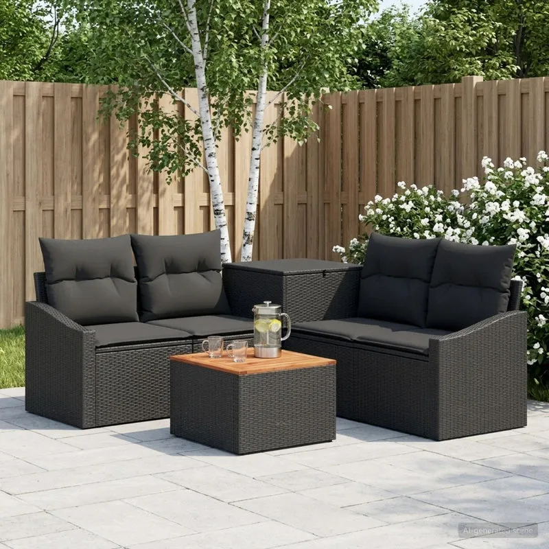 Soffset 6 st Svart Poly Rattan och stål