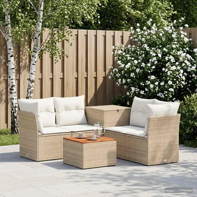 Soffset 6 st Beige och krämvit Poly Rattan och stål