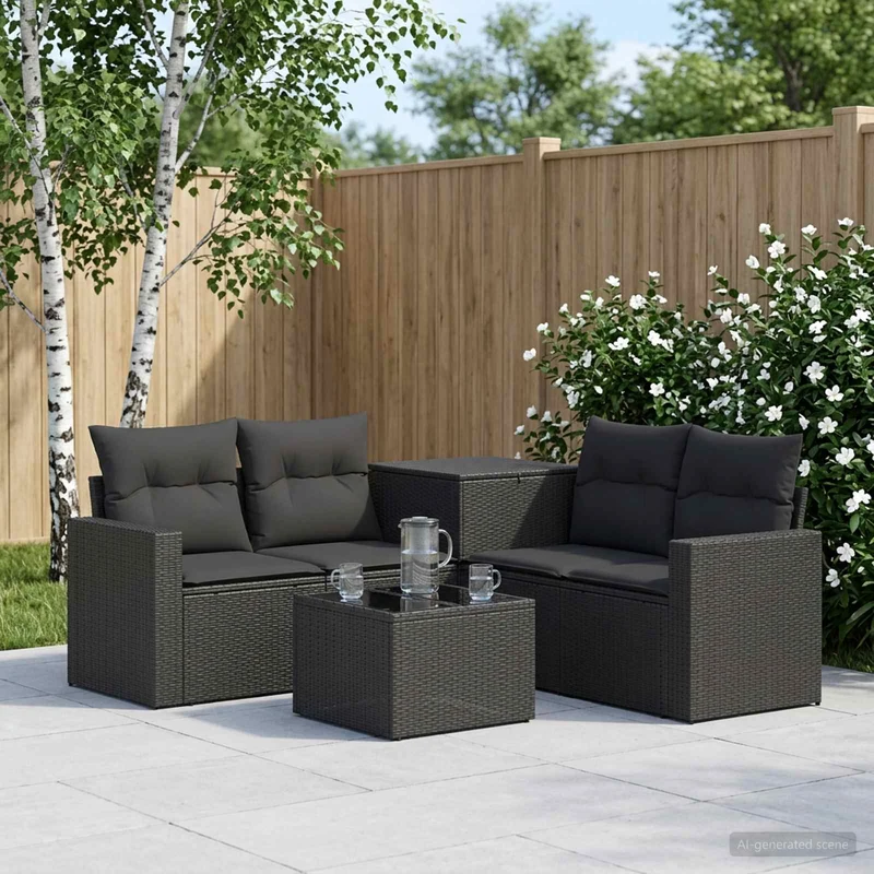 Soffset 6 st Svart Poly Rattan och stål