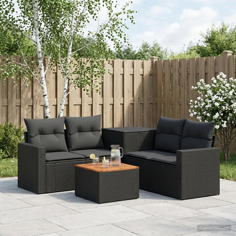 Soffset 6 st Svart Poly Rattan och stål