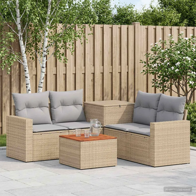 Soffset 6 st Beige och Ljusgrå Poly Rattan och stål