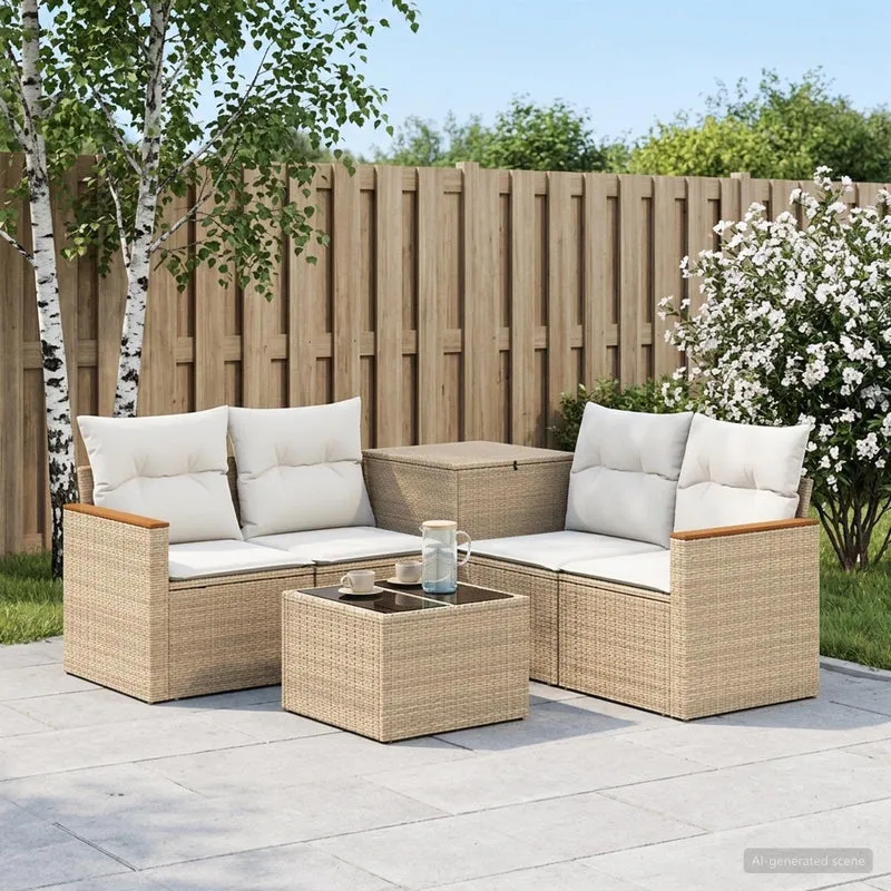 Soffset 6 st Beige och krämvit Poly Rattan och stål
