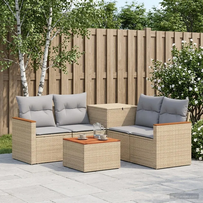 Soffset 6 st Beige och Ljusgrå Poly Rattan och stål