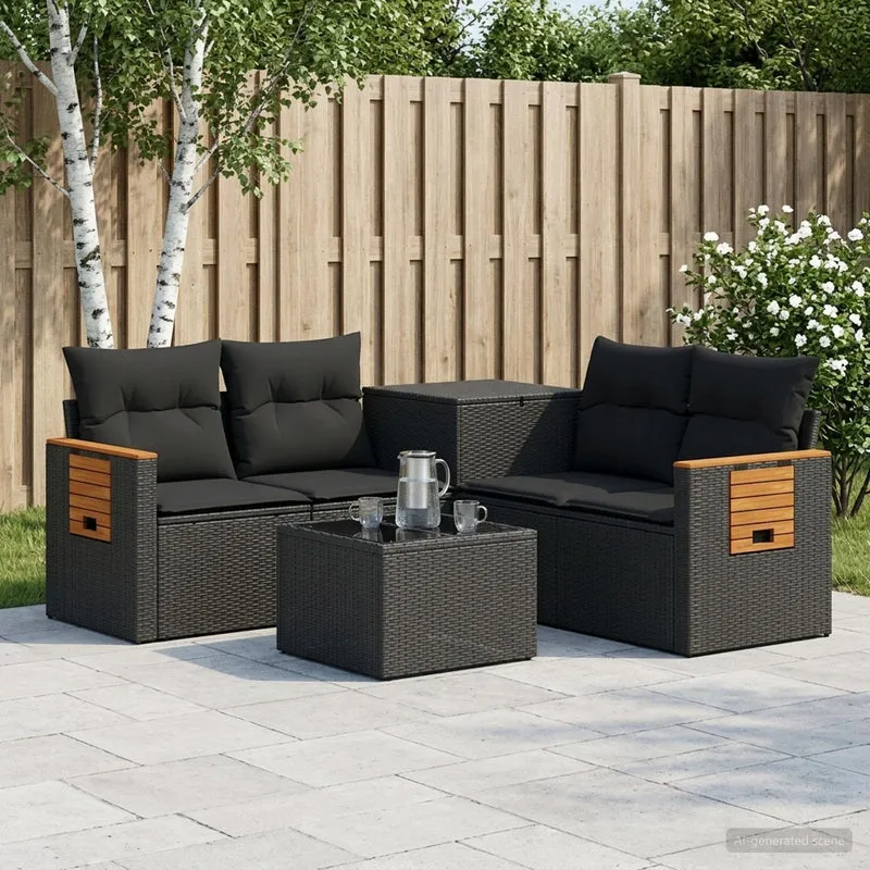 Soffset 6 st Svart Poly Rattan och stål