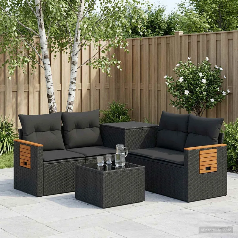 Soffset 6 st Svart Poly Rattan och stål