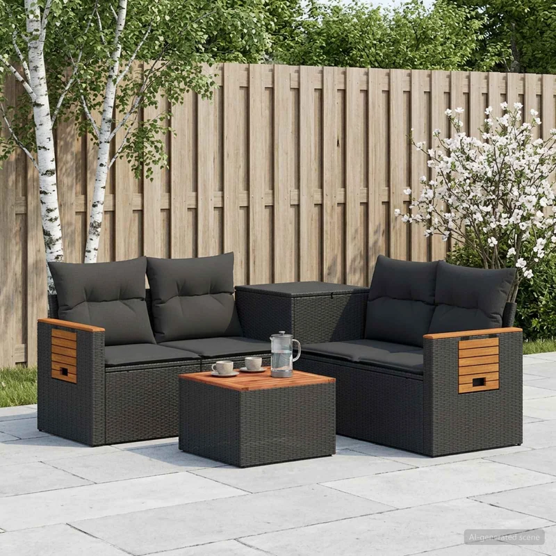 Soffset 6 st Svart Poly Rattan och stål