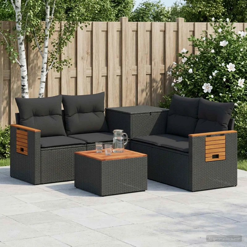 Soffset 6 st Svart Poly Rattan och stål