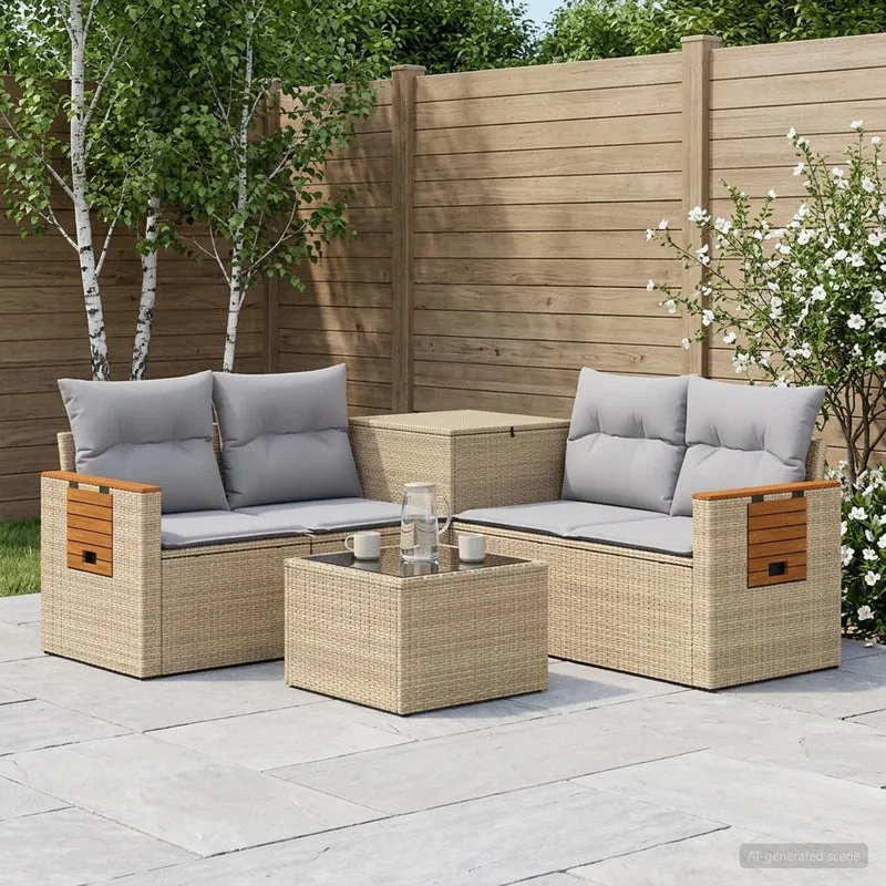 Soffset 6 st Beige och Ljusgrå Poly Rattan och stål